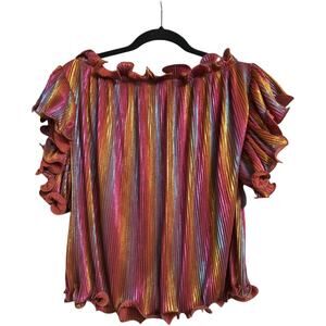 BURU Multicolor Metallic Striped Ruffled Sleeve Blouse Size XS S